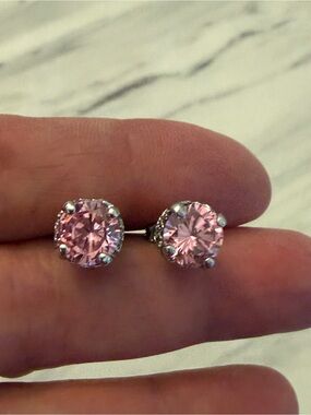 Sterling Silver Pink Crystal Stud Earrings
